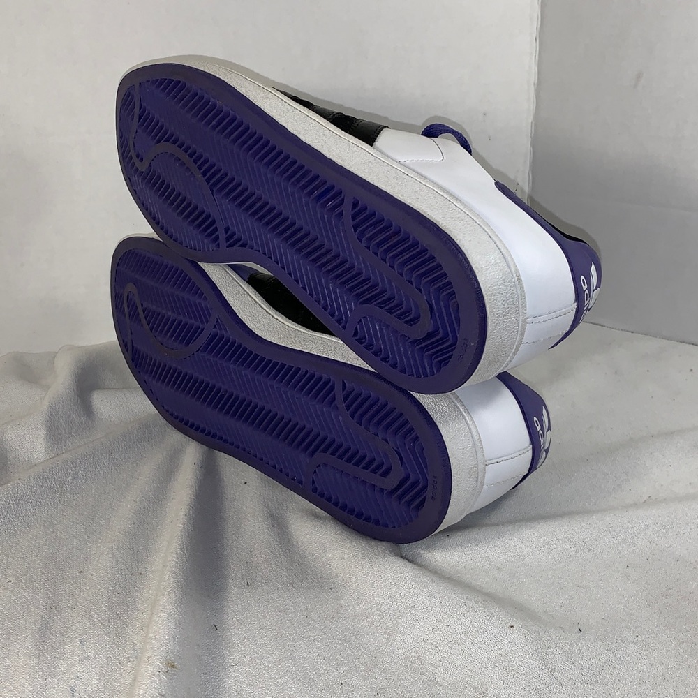Adidas Men's Superstar White/Black/Purple Sneakers with Purple Suede Accents - Picture 5 of 6